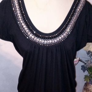 Woman's Black Blouse with Beaded Collar